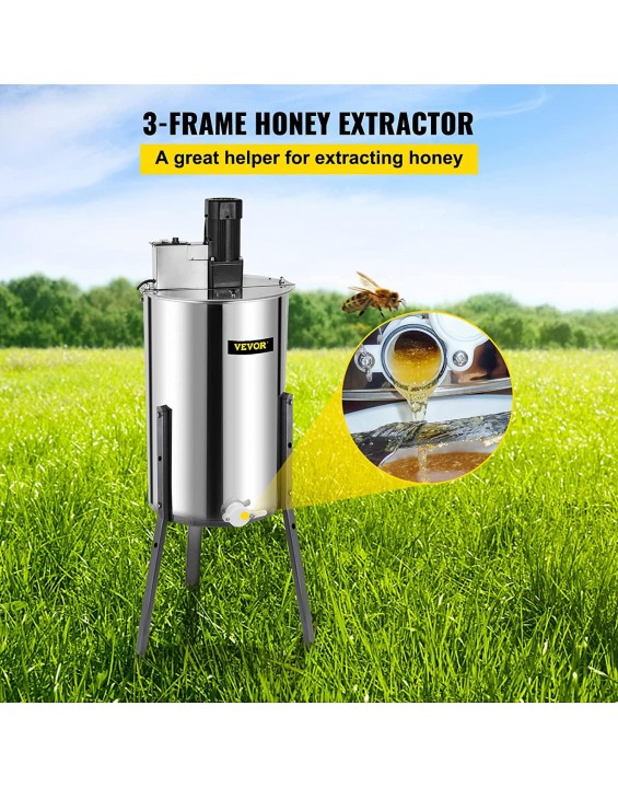 BestEquip Electric Honey Extractor 3 Frame Bee Extractor Stainless Steel Honey Spinner with Stand Beekeeping Equipment