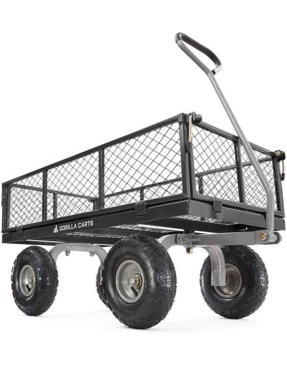 Gorilla Cart 800 Pound Capacity Heavy Duty Durable Steel Mesh Convertible Flatbed Garden Outdoor Hauling Utility Wagon Cart, Black