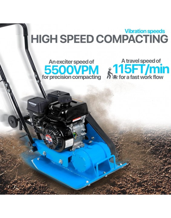 AlphaWorks Plate Compactor 7HP Gas Engine 4200 Pounds of Compaction Force with 20 × 15 Inch Plate for Paving Projects Landscapes Sidewalks Patios EPA/CARB Compliant