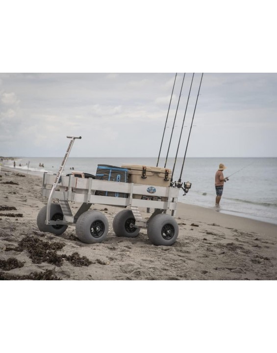 Big Kahuna Aluminum Beach Wagon with Lightweight UV Deck! Rod Holders-Balloon Sand Tires-Walls-Made in USA!