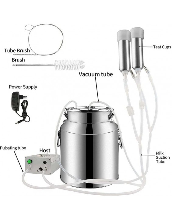 GFYWZZ Electric Milking Machine for Goat Cow Auto-Stop Milker Machine Pulsating Stainless Steel Vacuum Pump Bucket Portable Livestock for Farm Household Goat Milker,for Cows,7L