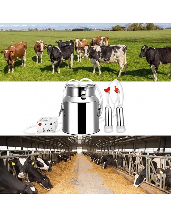 BrightFootBook Milking Machine Kit, Automatic Portable Livestock Milking Equipment, with Adjustable Vacuum Pump & Hose, 14L Electric Pulsation Vacuum Pump Milker,Sheep