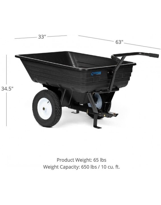 Titan Attachments 650 LB (10 Cu. Ft.) Economy Tow-Behind Poly Dump Cart for Lawn