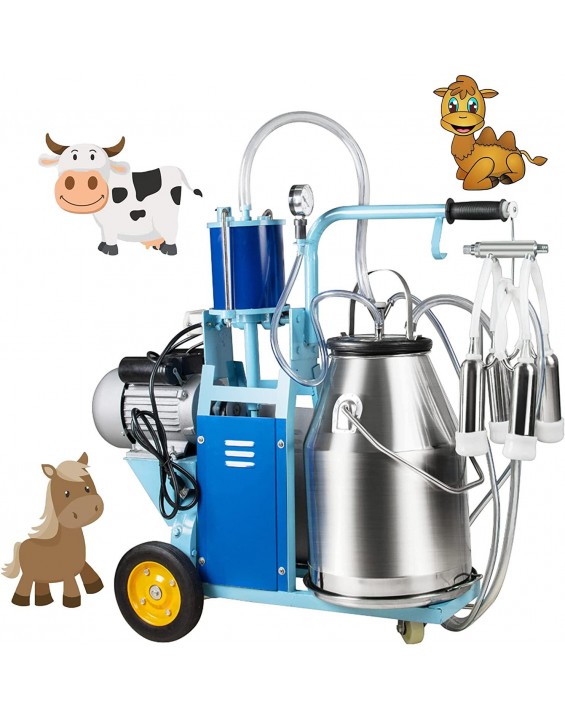funchic Electric Milking Machine Milker with 25L/6.6Gallon 304 Stainless Steel Bucket for Big Livestocks Cows Horse Camel,Farm Use 110V/220V