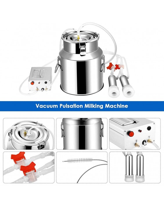 7/14L Cow Milking Machine Rechargeable Use Electric Vacuum Pulsation Suction Pump Milker Machine Suitable for Farms Or Daily Family Portable with Brush Milk Lining (14L)