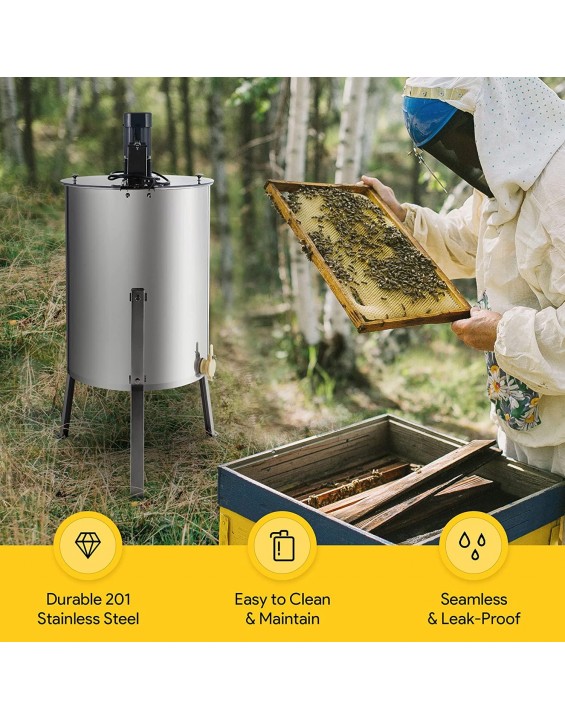 CREWORKS Electric Honey Extractor Separator, 4-Frame Stainless Steel Honeycomb Spinner, Beekeeping Extraction Apiary Centrifuge Equipment