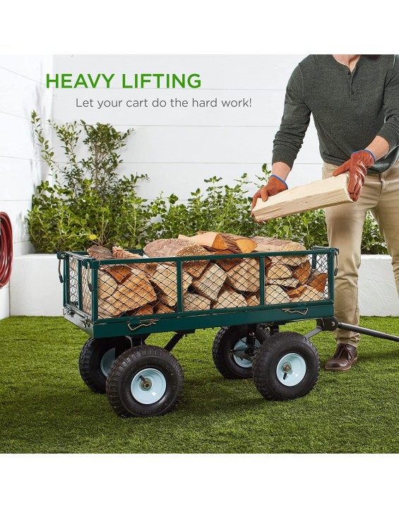 Choice Products Heavy-Duty Steel Garden Wagon Lawn Utility Cart w/ 400lb Weight Capacity, Removable Sides, Long Handle, and 10in Tires - Green