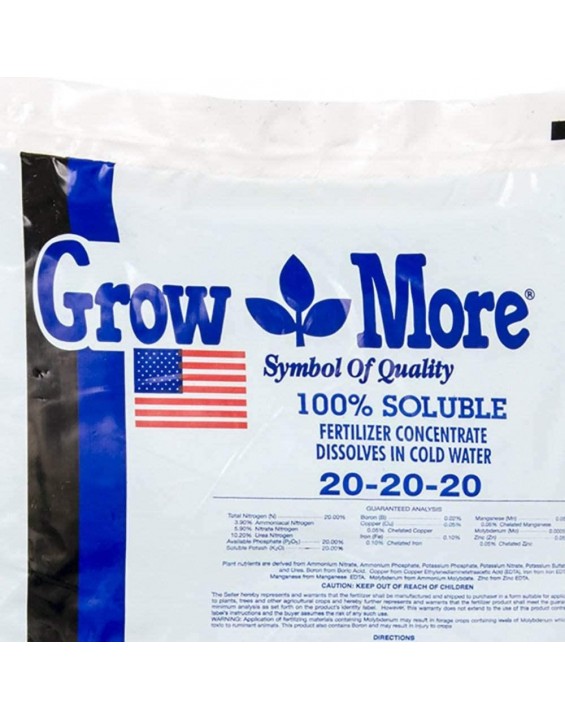 Grow More GR35010 Cold Water 20-20-20 Soluble Concentrated Plant Fertilizer for High Yields, 25 Pounds (4 Pack)