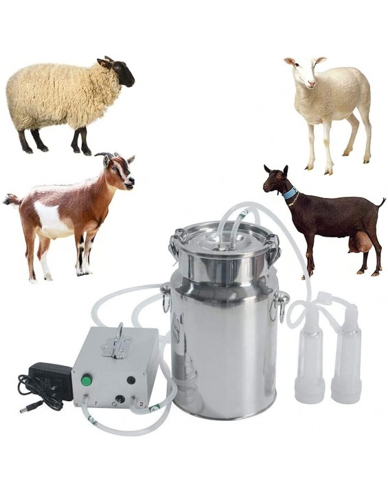Goat/ Cow Milking Machine Pump Milker Machine Auto-Stop Device, Pulsation Vacuum Pump Milker, Automatic Portable Livestock Milking Equipment with Stainless Steel Food Grade Bucket for Livestock Farm