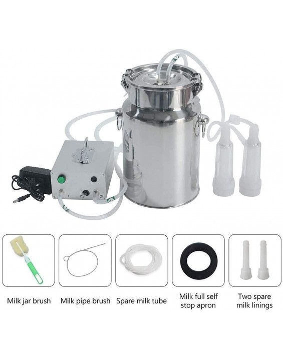 Goat/ Cow Milking Machine Pump Milker Machine Auto-Stop Device, Pulsation Vacuum Pump Milker, Automatic Portable Livestock Milking Equipment with Stainless Steel Food Grade Bucket for Livestock Farm
