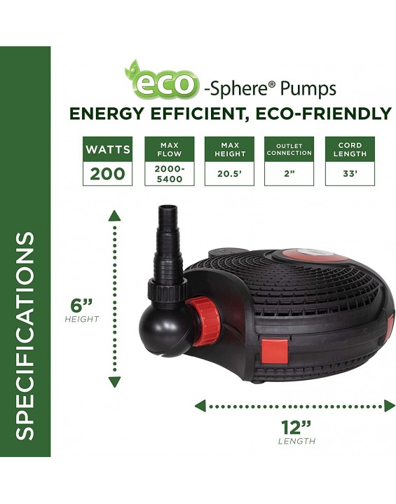 Alpine Corporation Eco-Sphere Energy-Saving 5400GPH Pond Pump with Controller and 33-ft. Cord