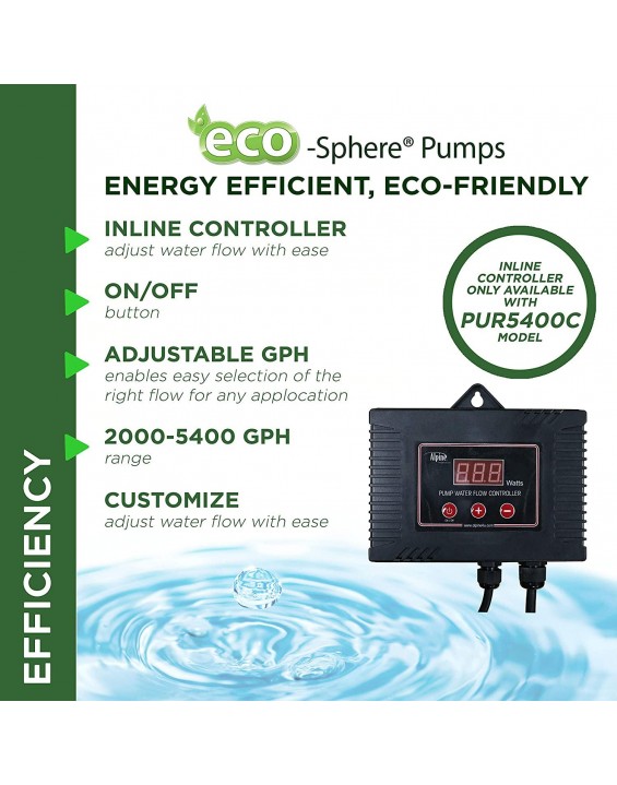 Alpine Corporation Eco-Sphere Energy-Saving 5400GPH Pond Pump with Controller and 33-ft. Cord