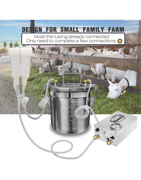 Hantop 6L Goat Milking Machine, Rechargeable Pulsation Speed Adjustable Vacuum Pump with Pressure Gauge, 304 Stainless Steel Bucket Goat Milker Machine (Pro Plus)