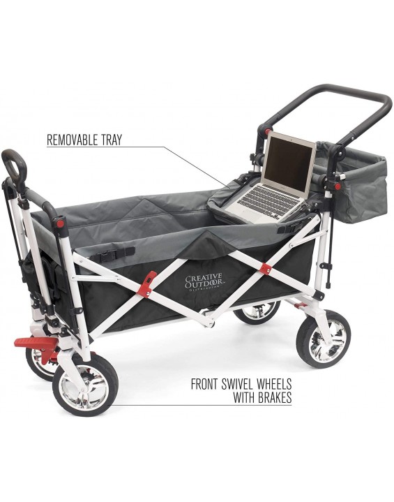 Creative Outdoor Push Pull Collapsible Folding Wagon Cart | Silver Series | Beach Park Garden & Tailgate | Black