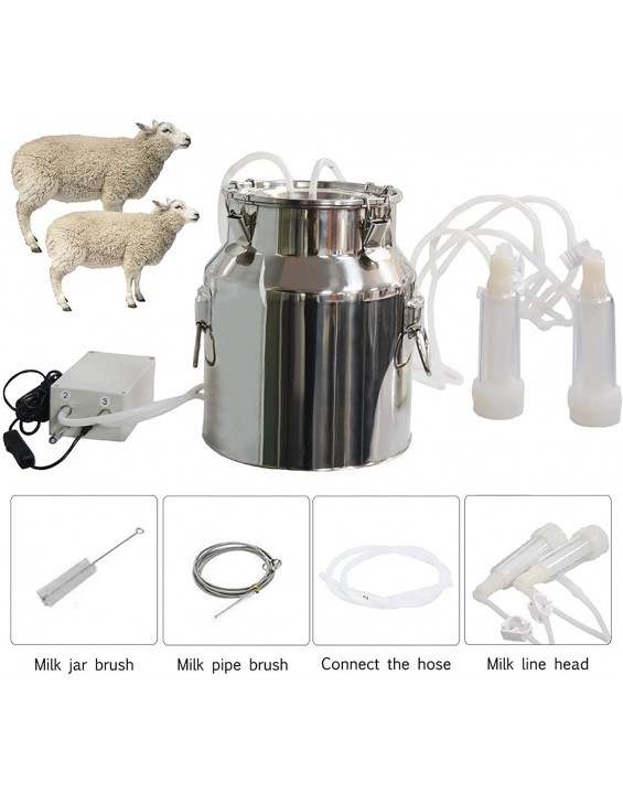DISHENGZHEN Milking Machine Kit for Sheep, 14L Automatic Portable Livestock Milking Equipment, Food Silicone Grade Hose Stainless Steel Bucket, for Goat Milking Machine