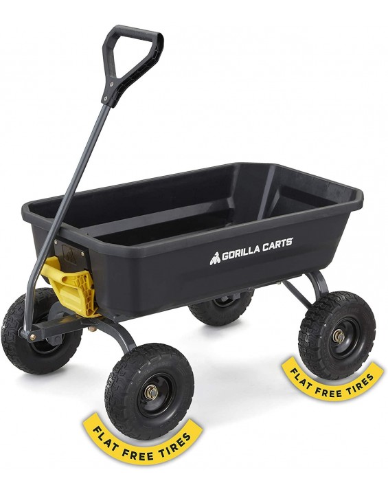 Gorilla Carts 4GCG-NF 4 Cu. Ft. Poly Garden Dump Cart with No-Flat Tires, Black ( Exclusive)