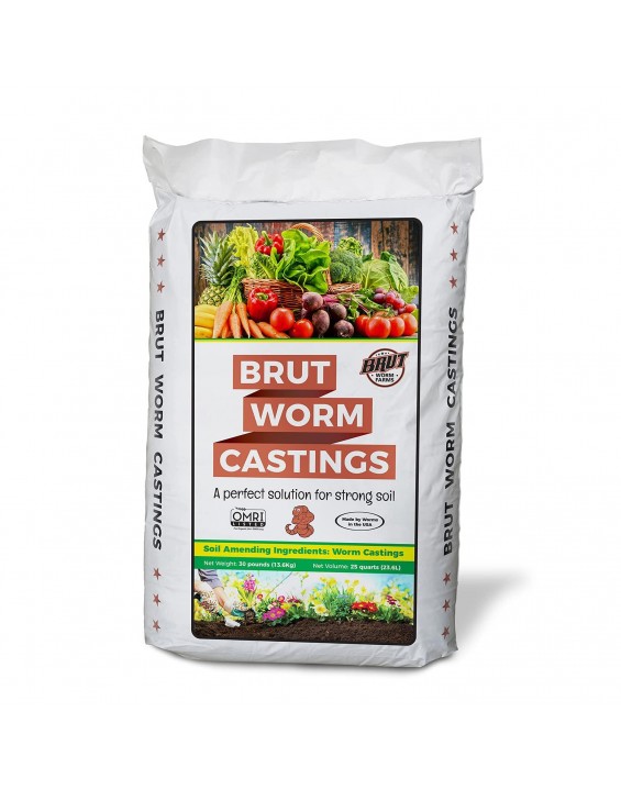 Brut Worm Farms All Natural Organic Worm Castings Fertilizer Soil Builder Potting Mix for Indoor & Outdoor Plants, Lawn, & Garden, 30 LB Bag (8 Pack)