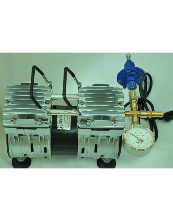 Controlled Twin Piston Oil-Less Vacuum Pump 5.5CFM 3/4HP Regulator/Gauge Hardware Kit Pressure Control Oil-Clean No Oil Mist