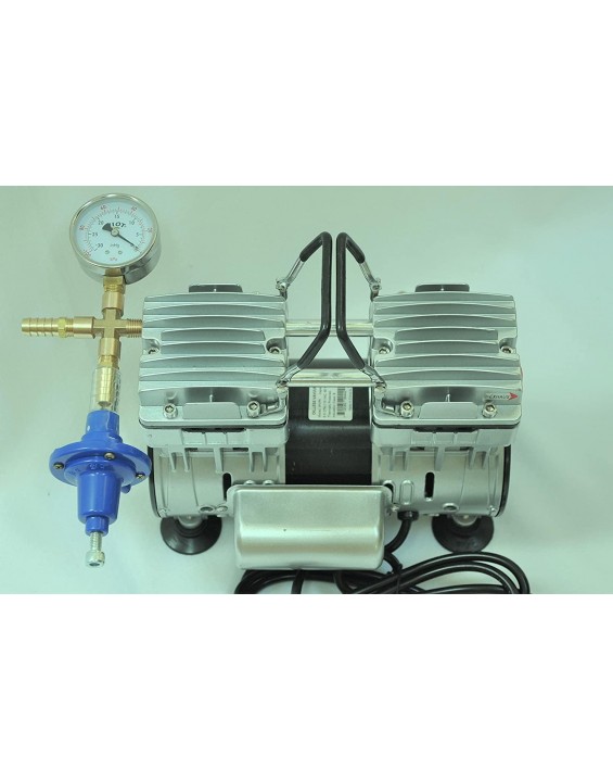 Controlled Twin Piston Oil-Less Vacuum Pump 5.5CFM 3/4HP Regulator/Gauge Hardware Kit Pressure Control Oil-Clean No Oil Mist