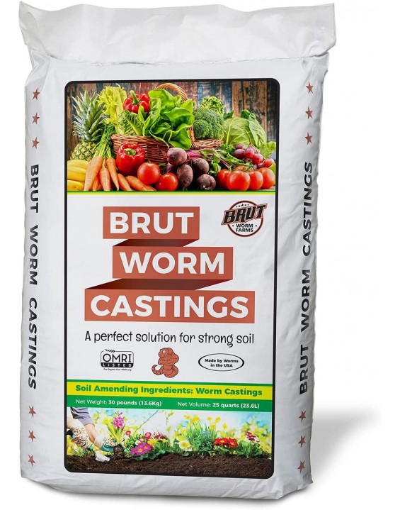 Brut Worm Farms All Natural Organic Worm Castings Fertilizer Soil Builder Potting Mix for Indoor & Outdoor Plants, Lawn, & Garden, 30 LB Bag (10 Pack)