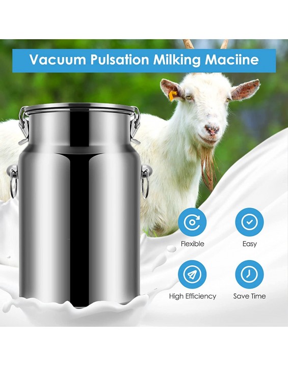 HUIDAZHOU 14L Cow Milking Machine Pump Milker Machine, Stainless Steel Food Grade Bucket Milking Device, Auto-Stop Device for Cow Livestock Household Farm