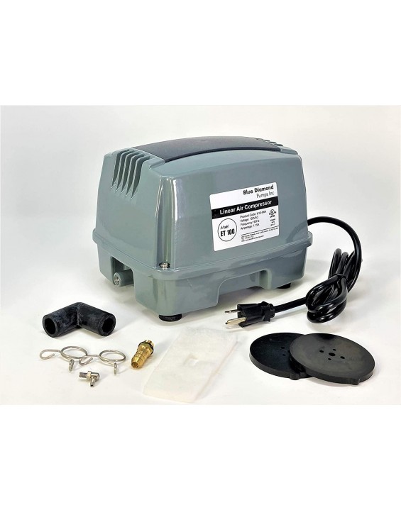 Blue Diamond Pumps ET100+ Plus - Septic or Pond Linear Diaphragm Air Pump with Additional Air Filter, Grey
