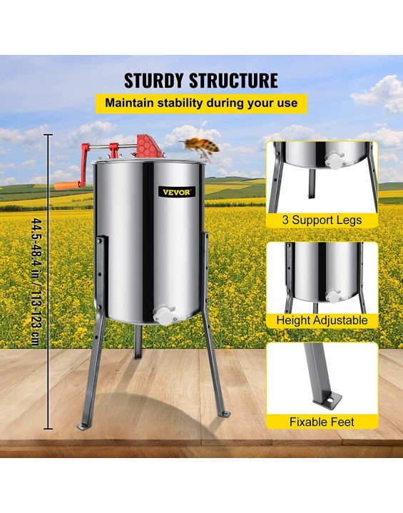 Happybuy Manual Honey Extractor Separator 4 Frame Stainless Steel Honeycomb Drum Spinner Crank Beekeeping Equipment Apiary Centrifuge Equipment