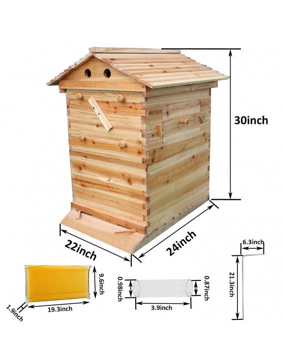 Auto Flow Bee Hive,Beehive Boxes with 7 PCS Auto Beehive Frame,Wooden Beekeeping House,Food Grade BPA Free(Beehive Frame+Wooden Box)