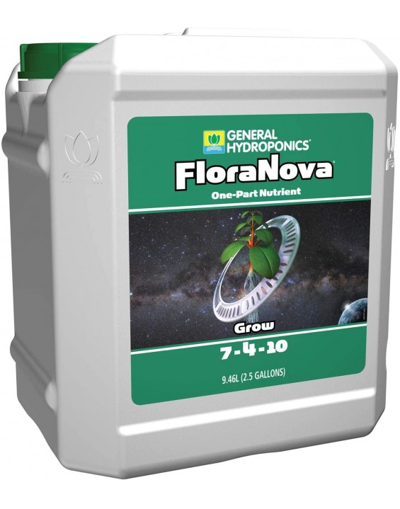 General Hydroponics HGC718807 FloraNova Grow 7-4-10, Robust Strength Of Dry Fertilizer But In Rapid Liquid Form Use For Hydroponics, Soilless Mixtures, Containers & Garden Grown Plants, 2.5-Gallon