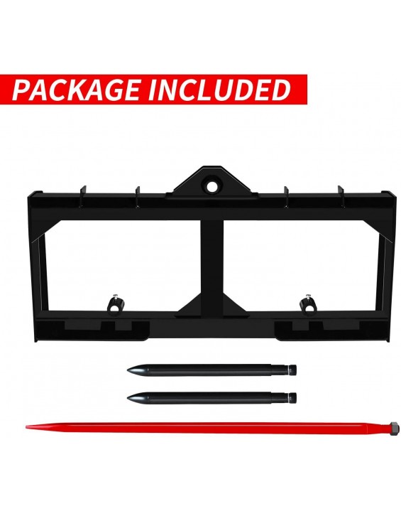 AIWARGOD 49 Inch Tractor Hay Spear Attachment Skid Steer Quick Attach 3000LBS for Bobcat Tractors with 1pc Red Hay Spear + 2pcs Black Stabilizer Spears Spike Fork Tine