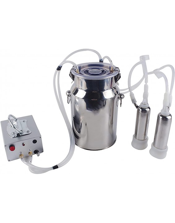 Electric Milking Machine for Goats Cows, Charge Pulse Milking Machine, Pulsation Milking Vacuum Pump,Automatic Portable Livestock Milking Equipment, 5L/7L Stainless Steel Milk Bucket