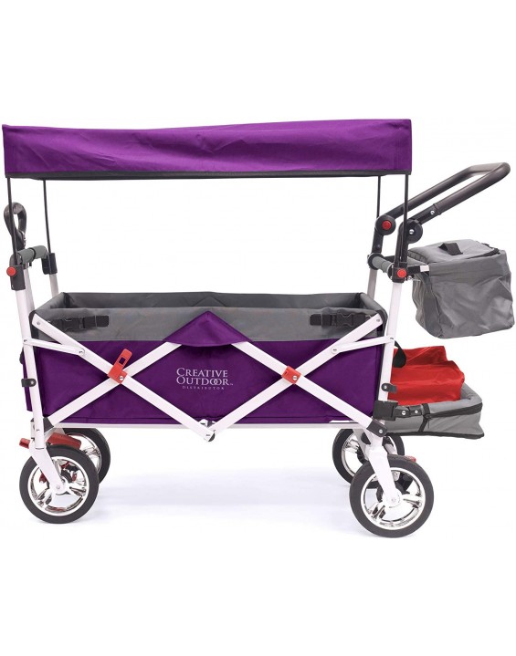 Creative Outdoor Push Pull Collapsible Folding Wagon Cart | Silver Series | Beach Park Garden & Tailgate | Purple