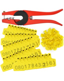 1000 Sets Cattle Ear Tags, Numbered Plastic TPU Earring for Cattle Cow Calf Bull Livestock Identification Ear Tagger (Yellow) with 1 pcs Plier Applicator