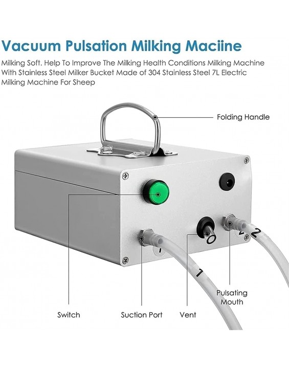 HSY SHOP Goat Cow Milking Machine, Pulsation Vacuum Pump Milker, Automatic Portable Livestock Milking Equipment (Color : Sheep, Size : 7L)