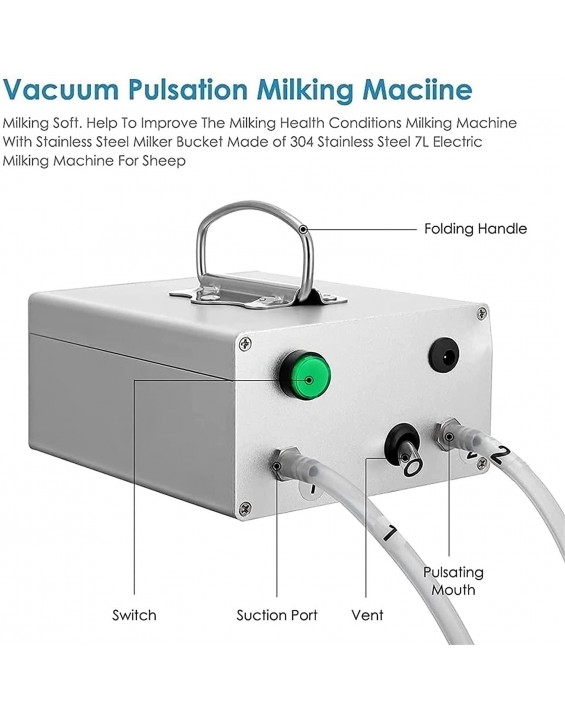 HSY SHOP Milking Machine with Rechargeable Pulse Direct Suction Integration Vacuum Pump and Automatic Stop Device,Adjustable Speed Control,Portable Livestock Milking Equipment for Goats