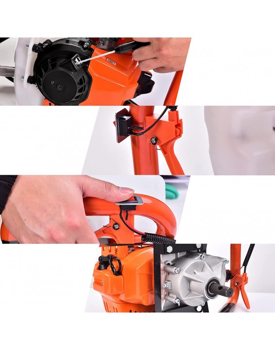 62cc Post Hole Digger 2 Stroke Post Hole Auger Gas Powered Earth Auger with 3 Replacement Drill Bits(5