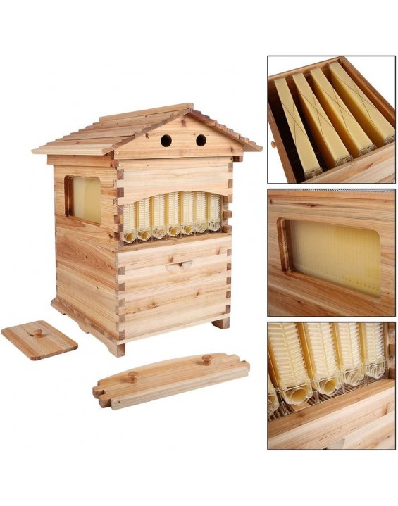 Flow Hive Beehive Kit , Wooden Bee Hive House Kit Wooden Beekeeping House Beehive Boxes for Beginning Professional Beekeepers ( with 7PCS Auto Bee Hive Frame )