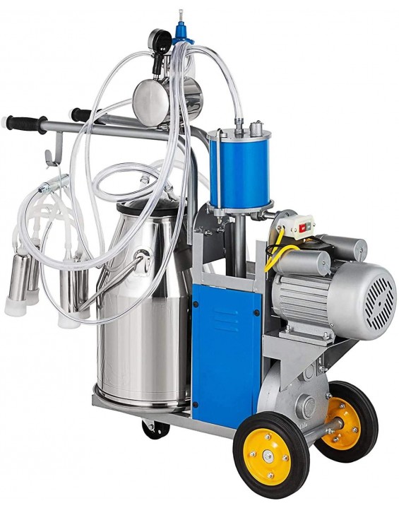 Happybuy Electric Milking Machine 1440 RPM 5-8 Cows per Hour Milker Machine 0.55 KW Milking Equipment with 25L 304 Stainless Steel Bucket Single Cow Milking Machine
