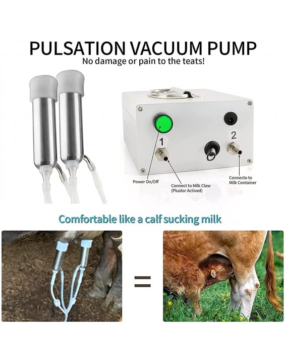 HSY SHOP Electric Milking Machine for Goats Cows, Stainless Steel Pulsation Milking Vacuum Pump,Parts Goat Milker Machine Goat Milking Supplies for Donkey Sheep Cow Horse