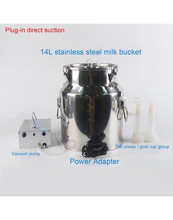 Goat/Sheep Milking Machine, 5/7/14L Stainless Steel Milk Bucket, Plug-in Direct Suction Milking Machine, Portable Electric Milking Machine, Goat/Sheep Milking Supplies
