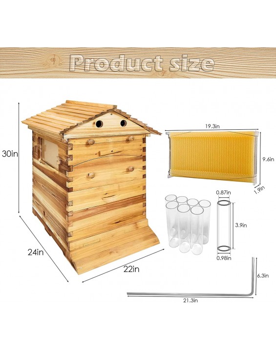 Auto Flow Beehive,Wooden Beekeeping House Beehive Boxes with 7 PCS Auto Bee Hive Frame,Automatic Wooden Bee Hive House Kit,Food Grade BPA (Beehive Frame+Wooden Box)