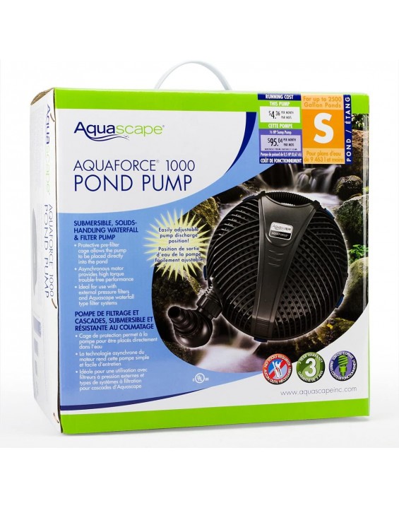Aquascape 91011 AquaForce 1000 GPH Solids Handling Submersible Pump for Pond Water Feature and Waterfall | Asynchronous | Pre-Filter Cage | Energy Efficient | 25 feet Cord