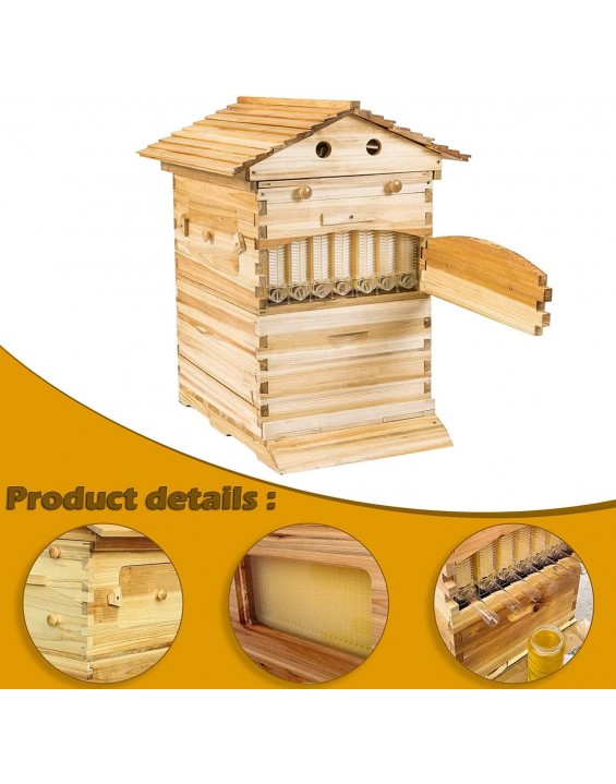 Auto Flow Beehive,Wooden Beekeeping House Beehive Boxes with 7 PCS Auto Bee Hive Frame,Food Grade BPA (Beehive Frame+Wooden Box)