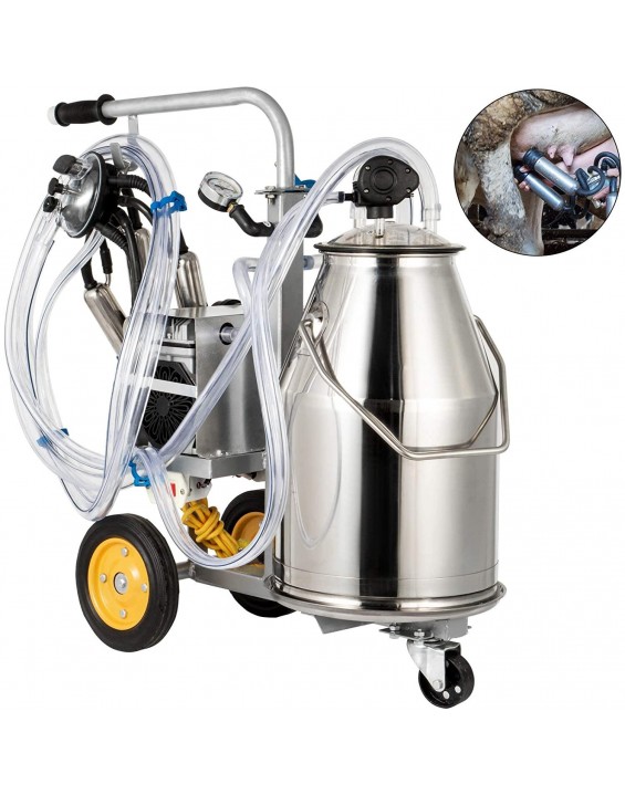 Happybuy Electric Milking Machine 25L,Milker Machine 5-8 Cows per Hour, 0.55KW 1680 RPM Milking Equipment with 25L 304 Stainless Steel Bucket Single Cow Milking Machine Bucket Milker for Cows and Goat