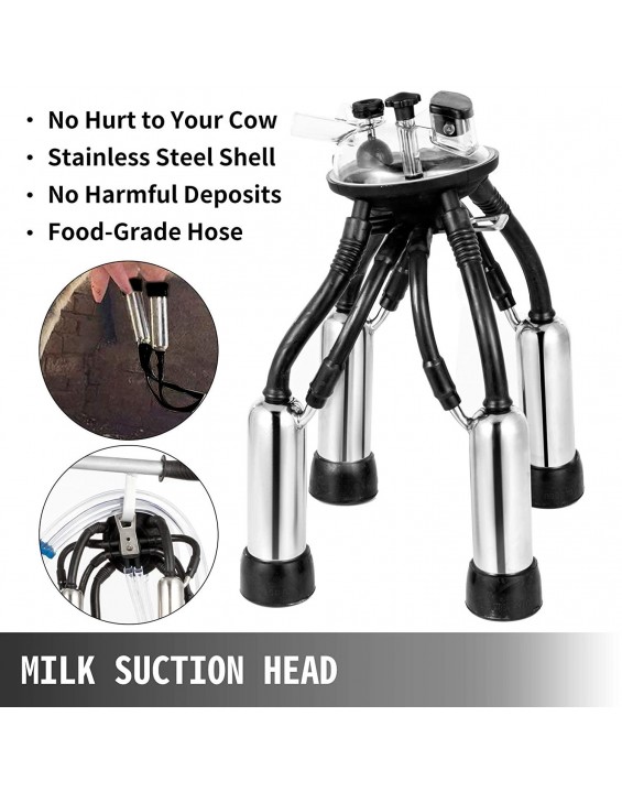 Happybuy Electric Milking Machine 25L,Milker Machine 5-8 Cows per Hour, 0.55KW 1680 RPM Milking Equipment with 25L 304 Stainless Steel Bucket Single Cow Milking Machine Bucket Milker for Cows and Goat