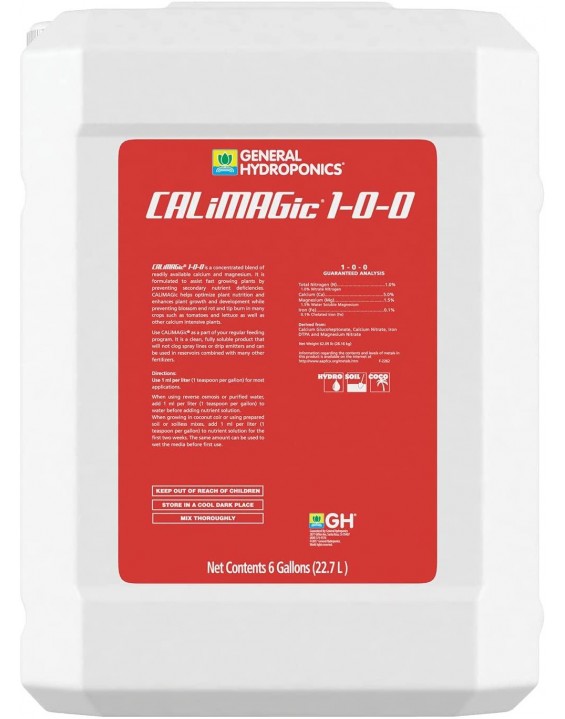 General Hydroponics CALiMAGic 1-0-0, Concentrated Blend of Calcium & Magnesium, Prevents Secondary Nutrient Deficiencies, Helps Prevent Blossom End Rot & Tip Burn, Clean, Soluble, & Will Not Clog, 6-Gallon