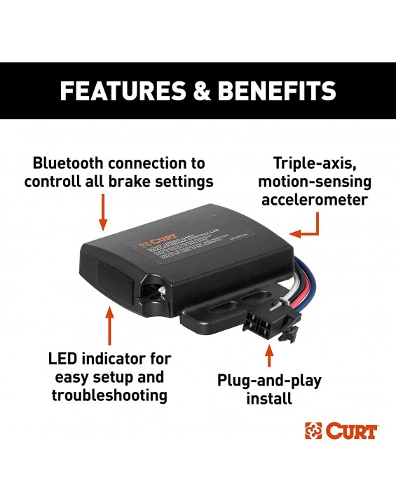 CURT 51190 Echo Under-Dash Electric Trailer Brake Controller with Bluetooth-Enabled Smartphone Connection, Proportional