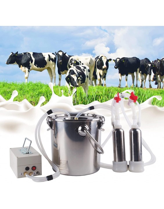 GUROA Electric Milking Machine for Cow Portable Pulsation Adjustable Vacuum Pressure Pump Milker with Livestock Milking Machine (Color : for Cows, Size : 5L)