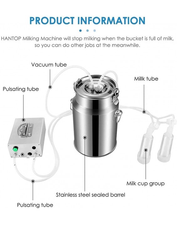 HSY SHOP Electric Milking Machine for Goats Pulsation Vacuum Pump Milker for Sheep Automatic Stainless Steel Livestock Milking Equipment for Farm Household Food Silicone Grade Hose