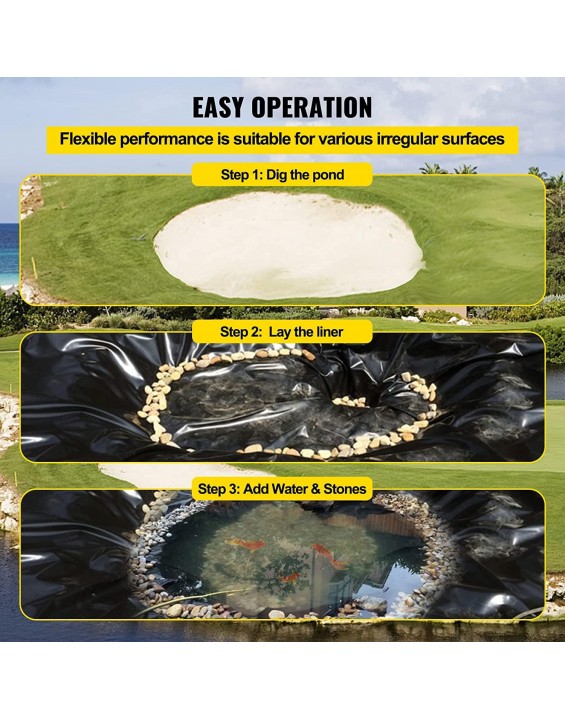 Happybuy LLDPE Pond Liner 20x25 ft, Pond Liner 20 Mil, Fish Pond Liners for Waterfall, Pond and Fish Ponds